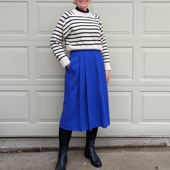 Vintage Dresses & Skirts - vintage DONCASTER electric blue wool midi skirt S